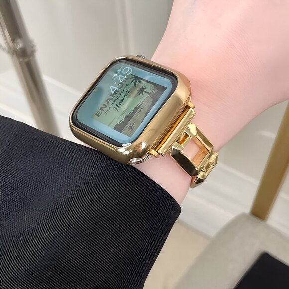 NEW Adjustable Square Stylish Strap Stainless Chain For Apple Watch - Gold - Picture 6 of 6